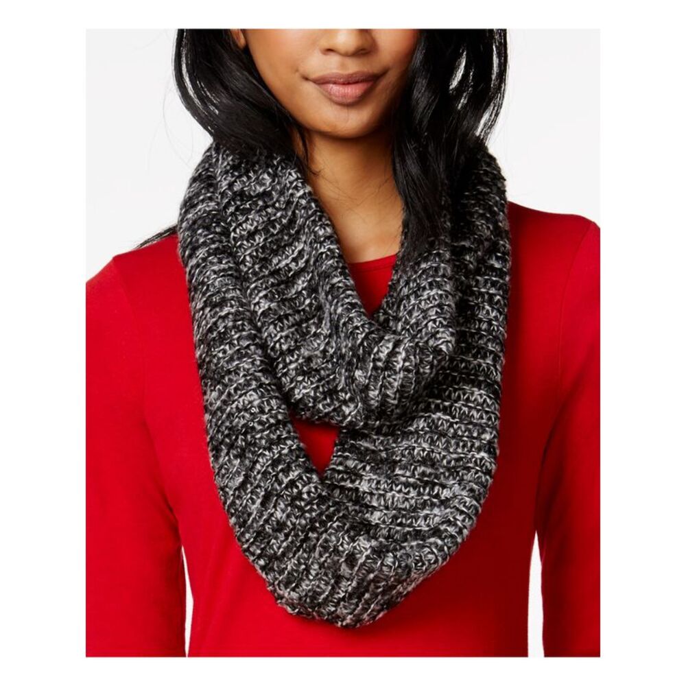KENSIE Womens Black Acrylic Marled Knitted Infinity Scarf
